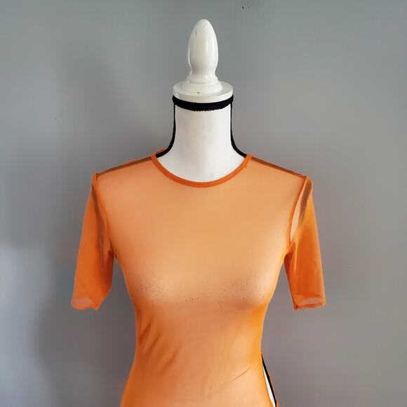 Pretty Little Thing Short Sleeve Cut Out Orange Side Mesh Dress 6 - Picture 4 of 10